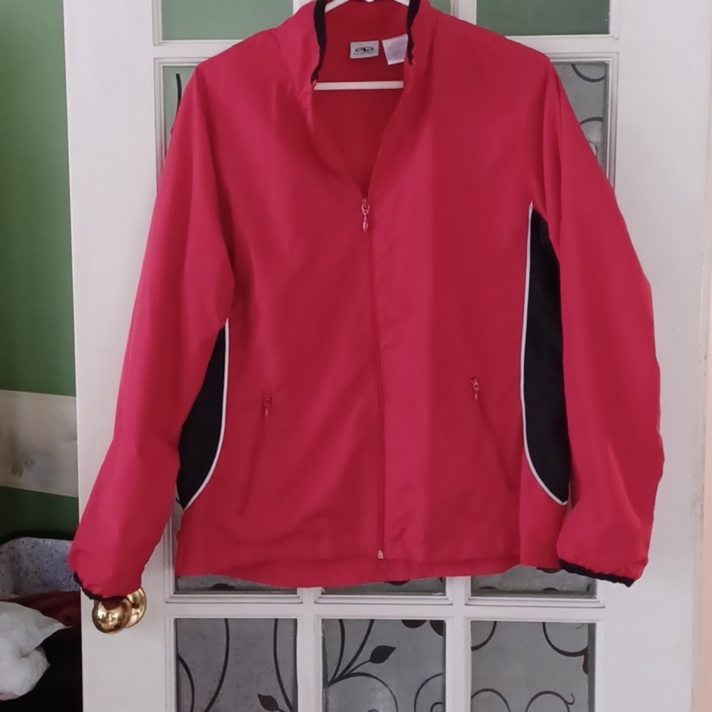 Wind breaker jacket athletic works women's size large 12-14 red and black